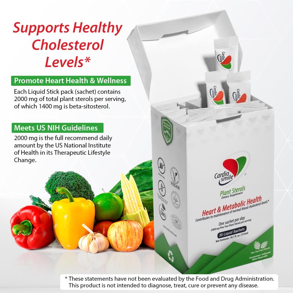 Cardiosmile 2000Mg Plant Sterols Support Healthy Cholesterol Levels With 1400 Mg Beta-Sitosterol For Support Heart And Metabolic Health, 30 Day Supply In Pack