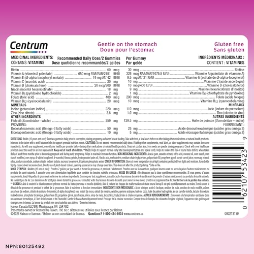 Centrum Prenatal Multigummies with DHA and Folic Acid, Postpartum Multivitamin and Mineral Supplement, 60 count, 30 day supply.