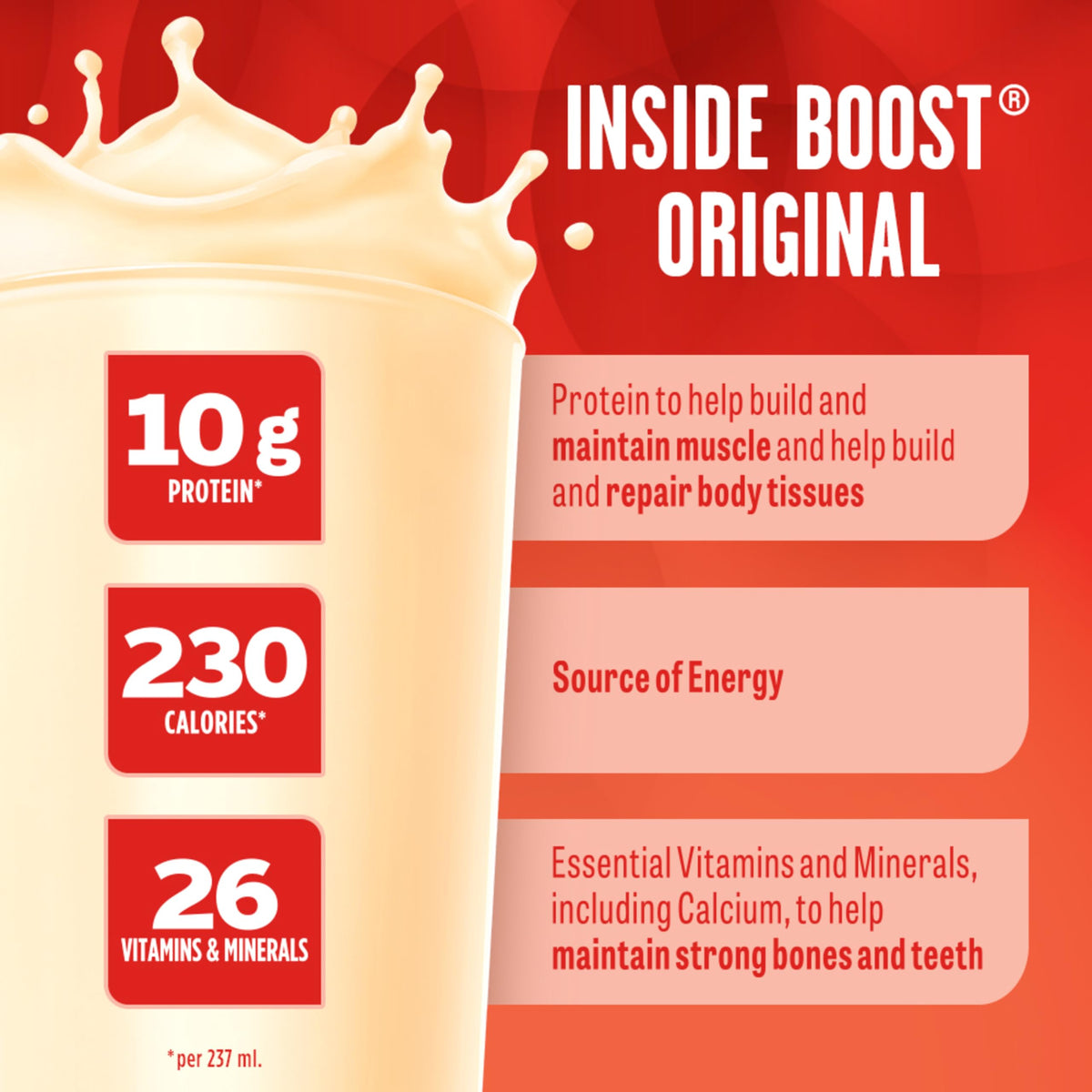 BOOST Original Meal Replacement Drink, Vanilla, 24 x 237 ml - PACKAGING MAY VARY