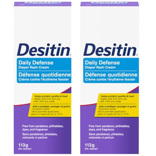 Desitin Daily Defense Baby Diaper Rash Cream with 13% Zinc Oxide, Barrier Cream to Help Treat, Relieve & Prevent Diaper Rash, Hypoallergenic, Dye-, Phthalate- & Paraben-Free, Pack of 2 x 113g