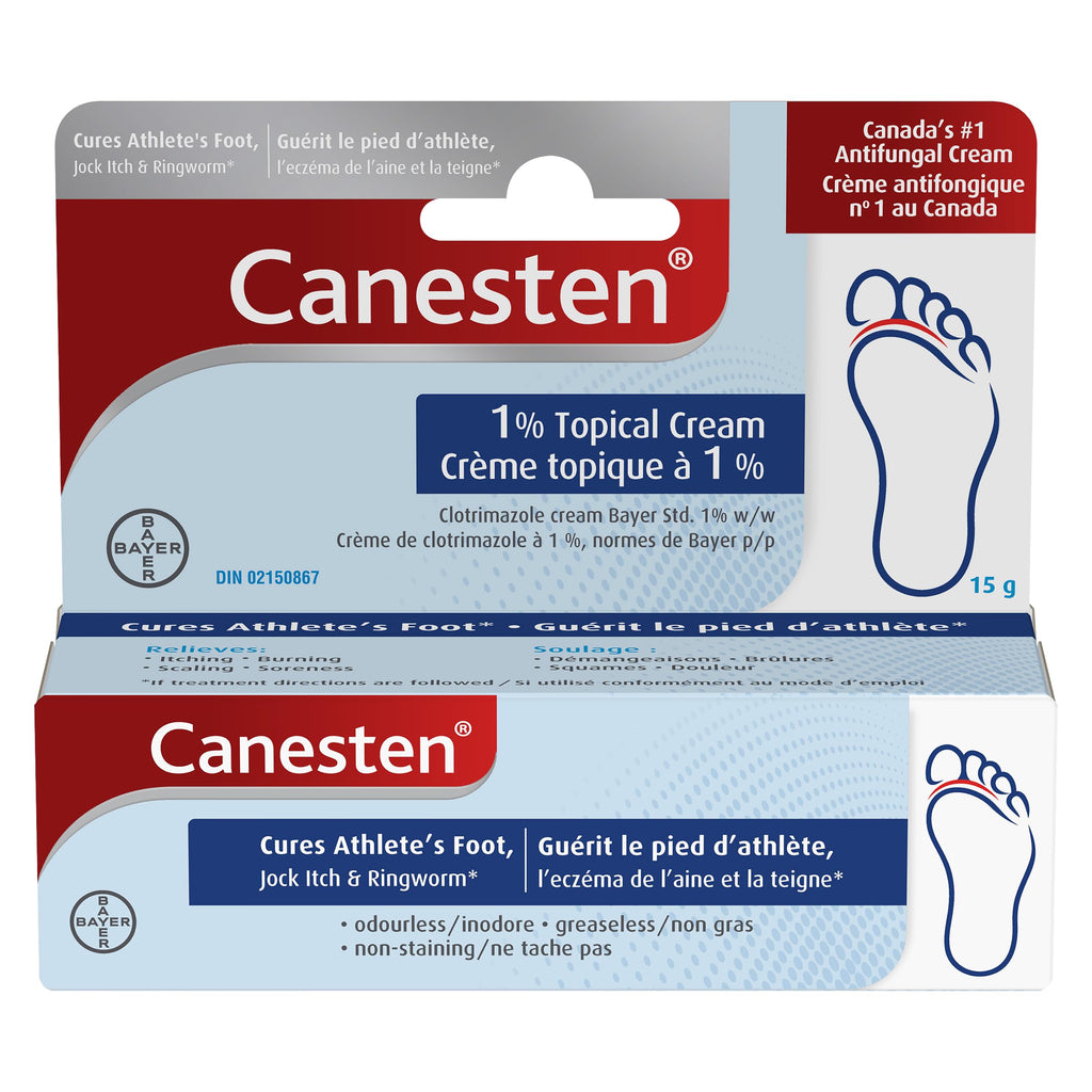 Canesten Antifungal Cream: Cures Athlete's Foot, Jock Itch, Ringworm; Relieves Itching, Burning, Scaling and Soreness: Odourless, Greaseless and Non-Staining; Medicated Clotrimazole Cream (15g)