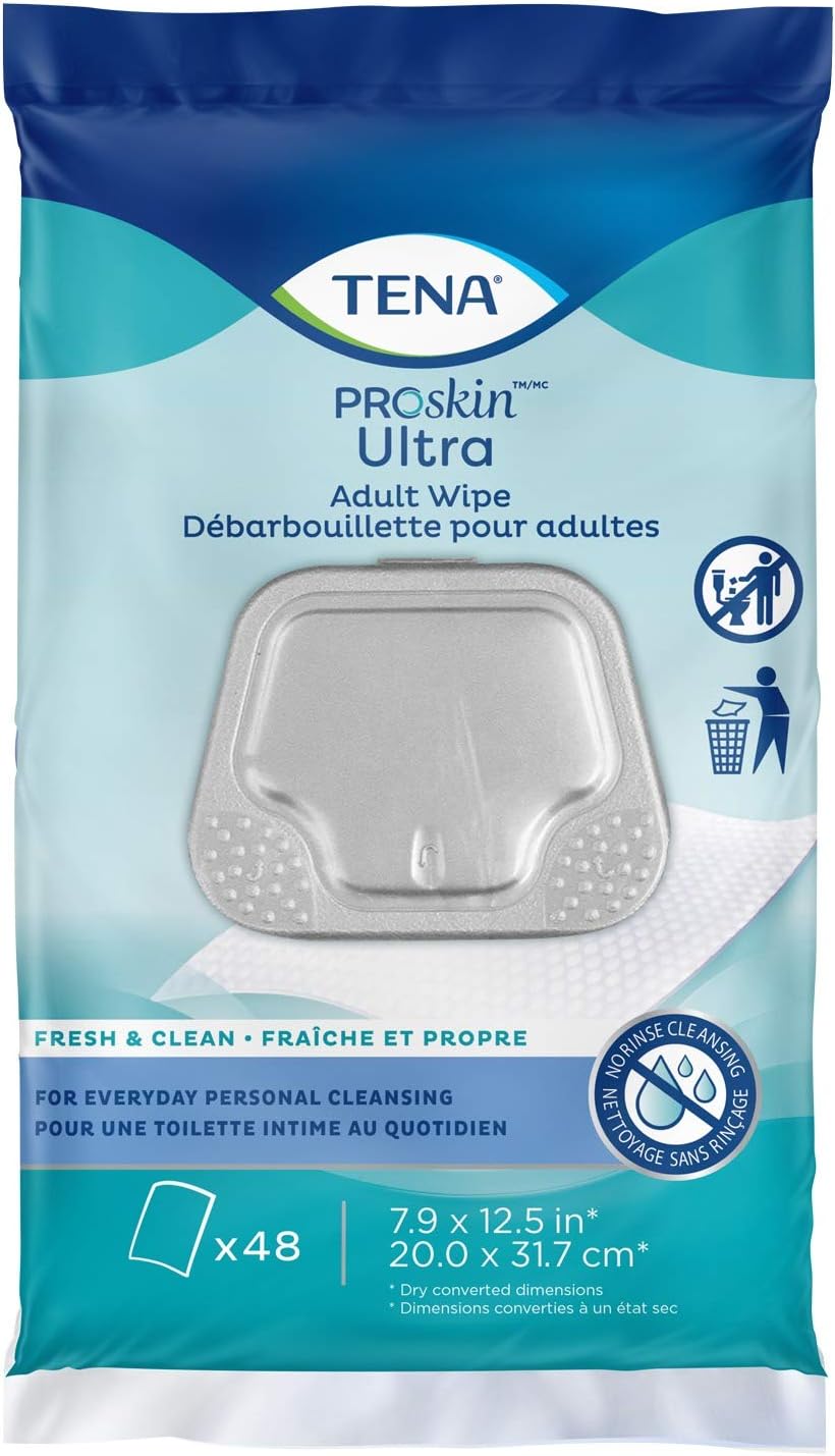 Tena ProSkin Ultra Adult Wipes For Personal Cleansing 48 Count (Pack of 2)
