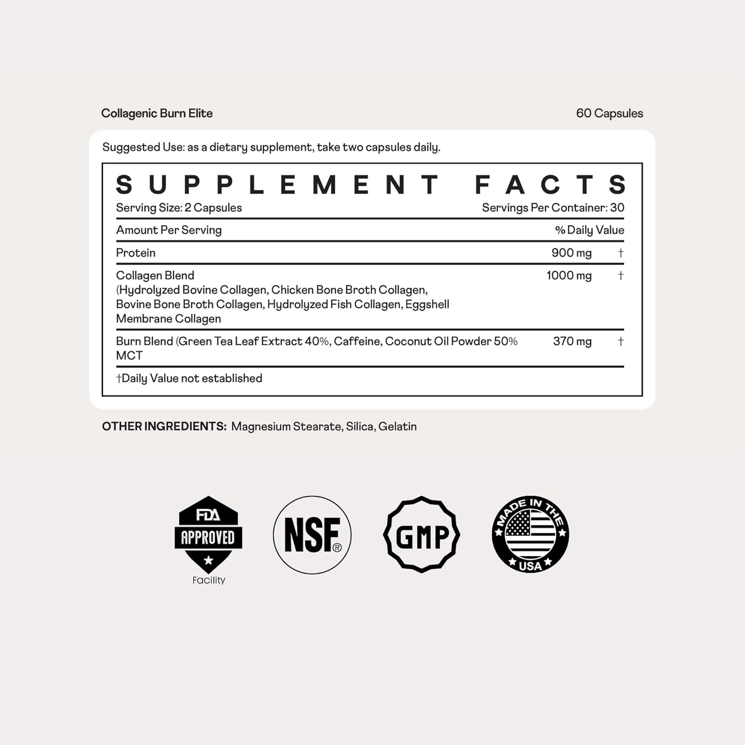 Nuray Collagenic Burn Elite with Green Tea - Collagen Peptides- 60 Capsules | Collagen Burn with 5 Types of Collagen for Healthy Hair, Skin, Nails, Joints, Metabolism Boost & Energy