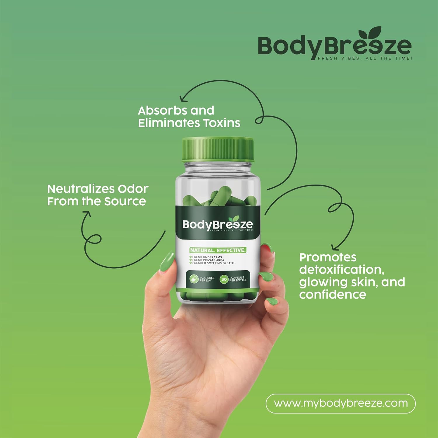 Internal Deodorant Supplement | Natural Chlorophyll 30 Capsules for Body Odor Control, Gut Health, and Fresh Breath | Vegan, Detox Support, & Skin Health | Odor Eliminator for Men & Women