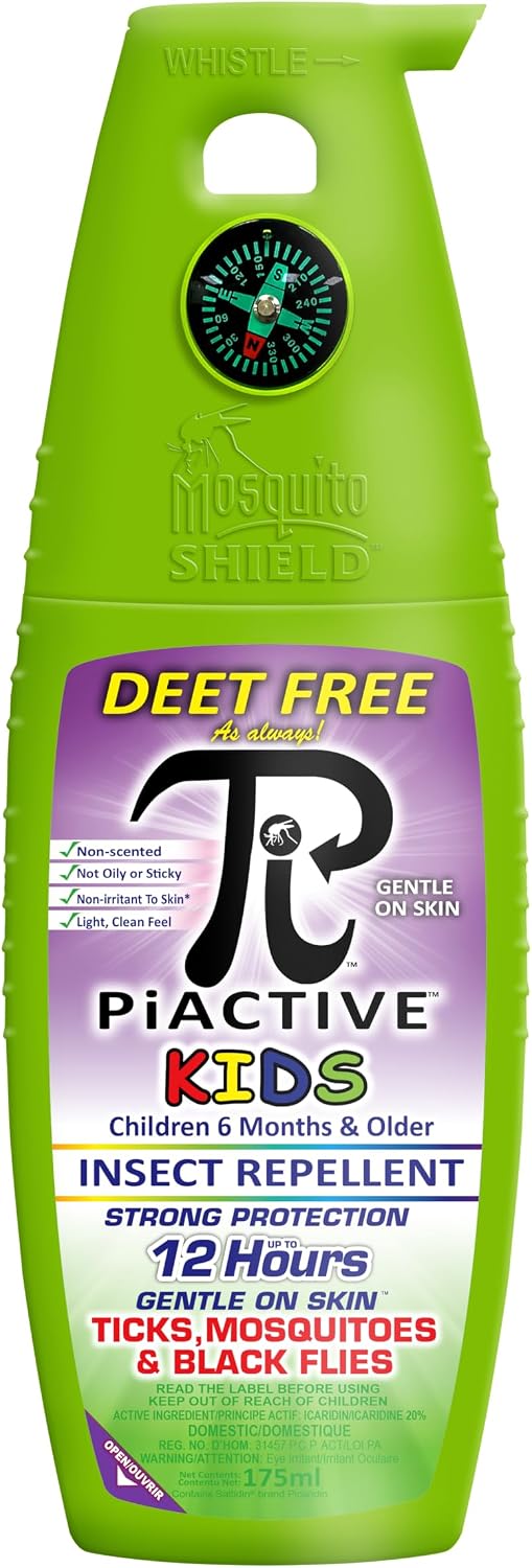 MOSQUITO SHIELD - PIACTIVE™ Kids 100% Deet Free, 12 Hours of Protection, Bug Repellent for Mosquitoes, Ticks, Black Flies, and More, 175ml, Bug Spray, Pump Fight The Bite!™