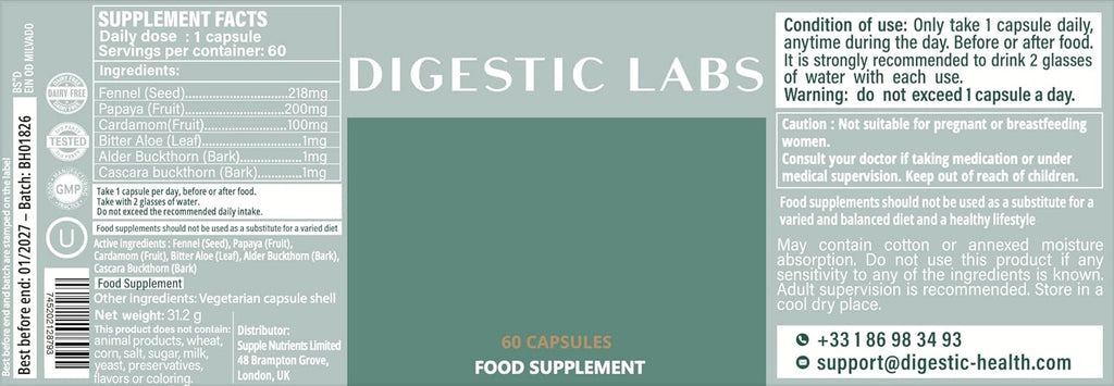 Digestic - Laxative for Constipation Relief, Stool Softener 100% Natural, 60 Capsules, Colon Detox Cleanse, Bloating and Gas Relief