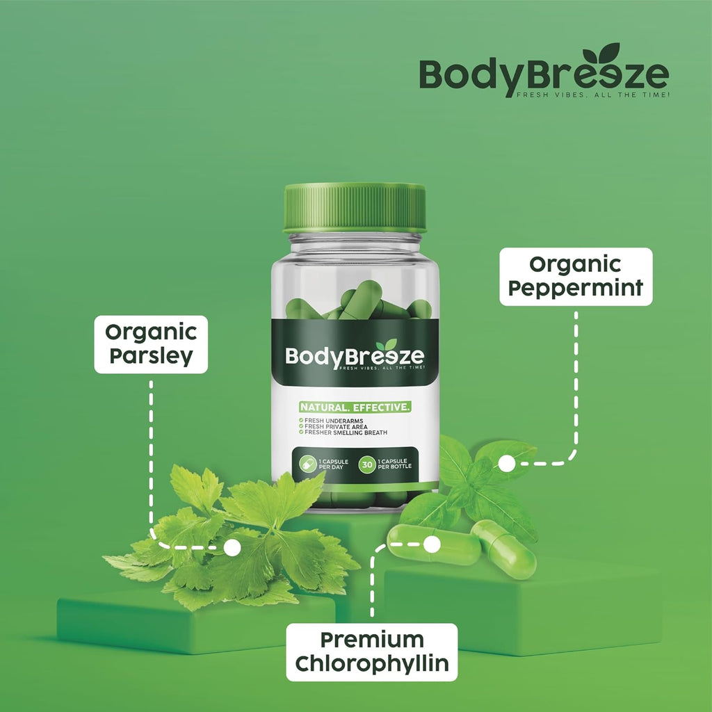 Internal Deodorant Supplement | Natural Chlorophyll 30 Capsules for Body Odor Control, Gut Health, and Fresh Breath | Vegan, Detox Support, & Skin Health | Odor Eliminator for Men & Women