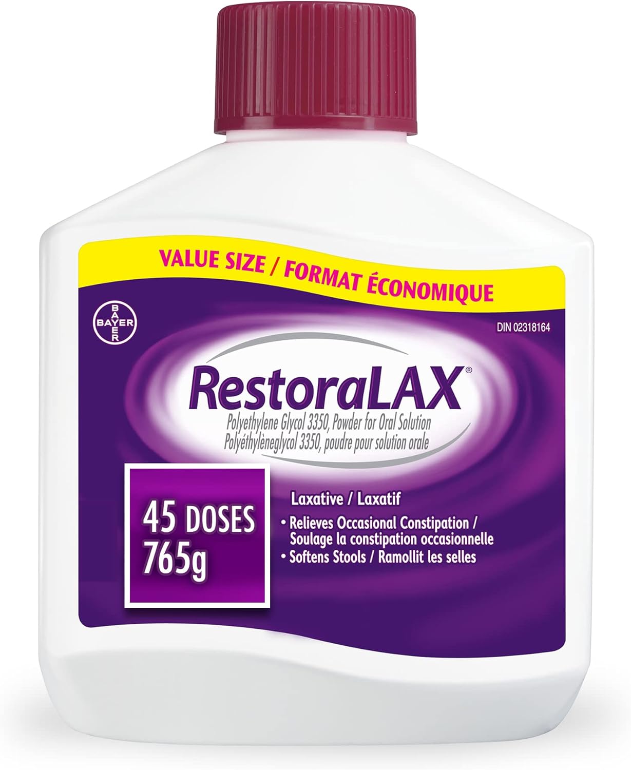 RestoraLAX Powder Stool Softener Laxative - Laxatives For Constipation, Effective Constipation Relief For Adults, No Taste, No Grit, No Gas, No Bloat, No Cramps, No Sudden Urge, 45 Doses, 765 grams