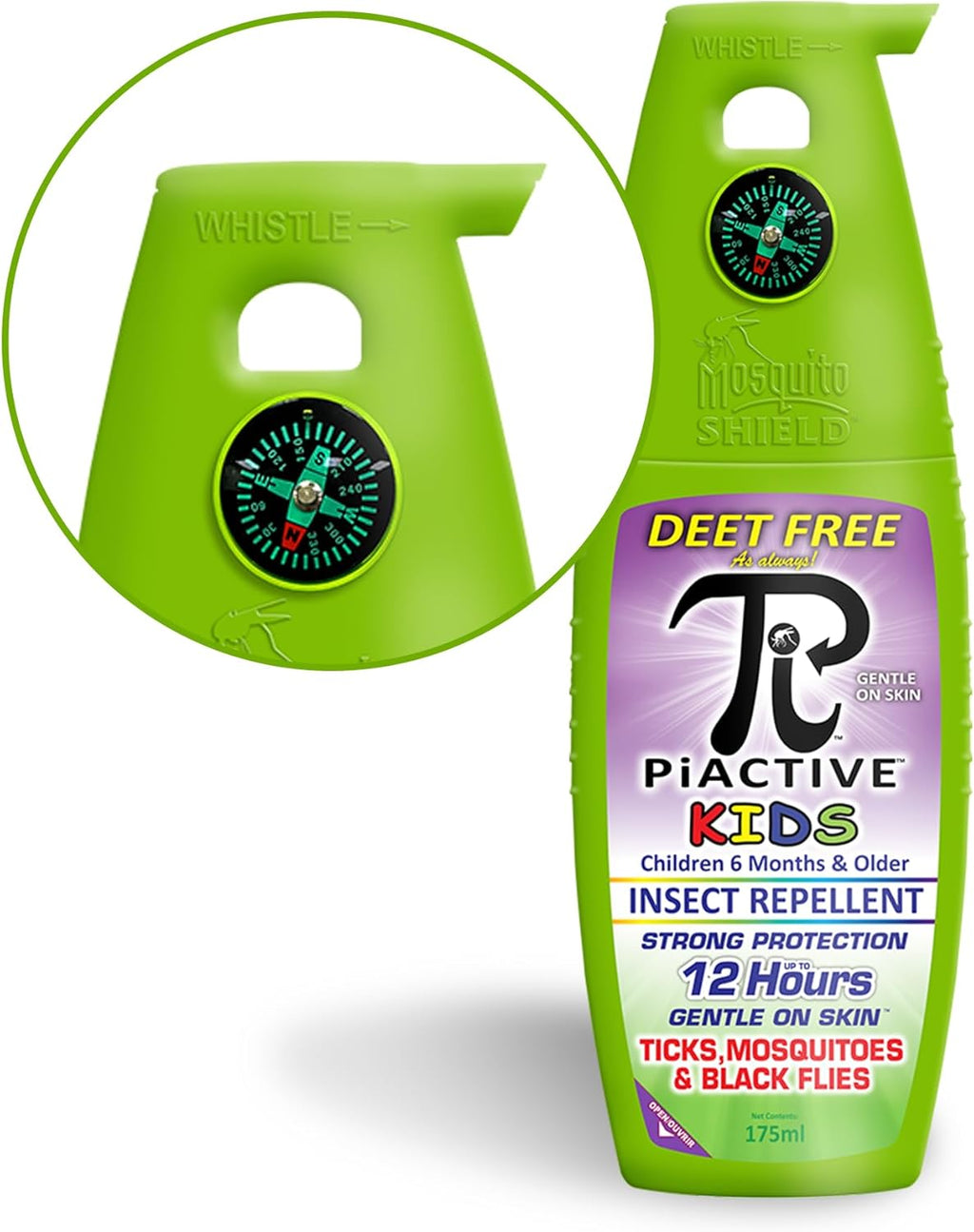 MOSQUITO SHIELD - PIACTIVE™ Kids 100% Deet Free, 12 Hours of Protection, Bug Repellent for Mosquitoes, Ticks, Black Flies, and More, 175ml, Bug Spray, Pump Fight The Bite!™