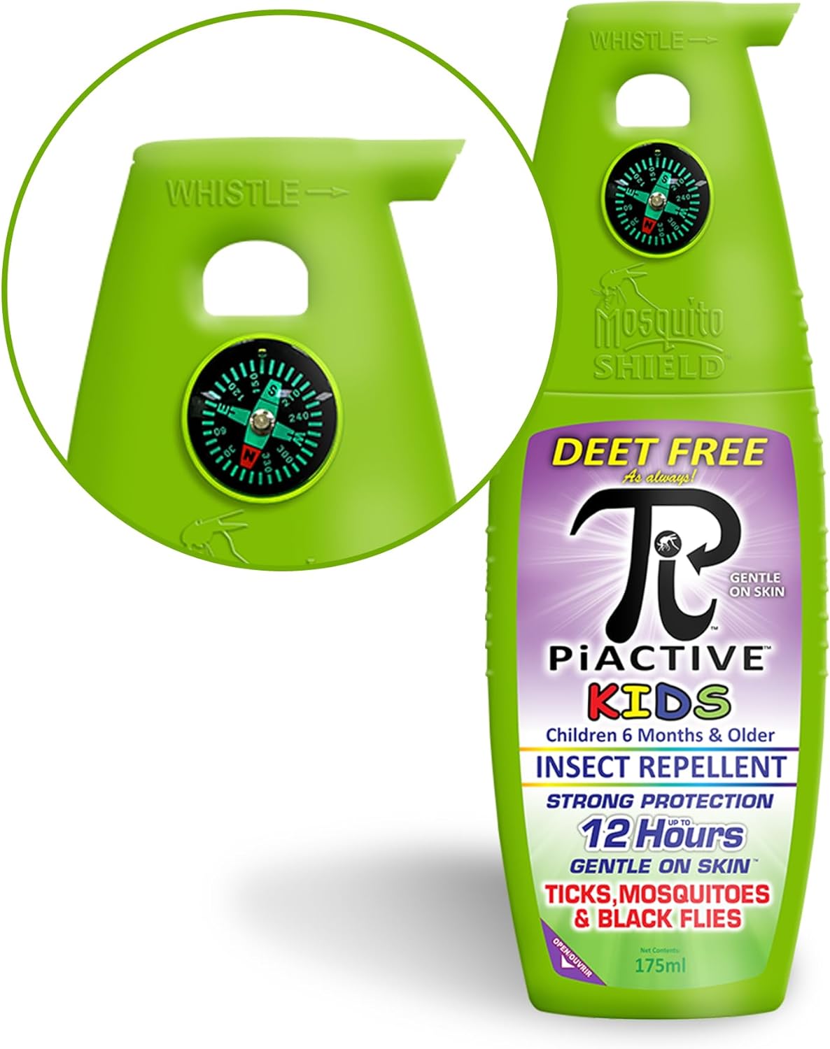 MOSQUITO SHIELD - PIACTIVE™ Kids 100% Deet Free, 12 Hours of Protection, Bug Repellent for Mosquitoes, Ticks, Black Flies, and More, 175ml, Bug Spray, Pump Fight The Bite!™