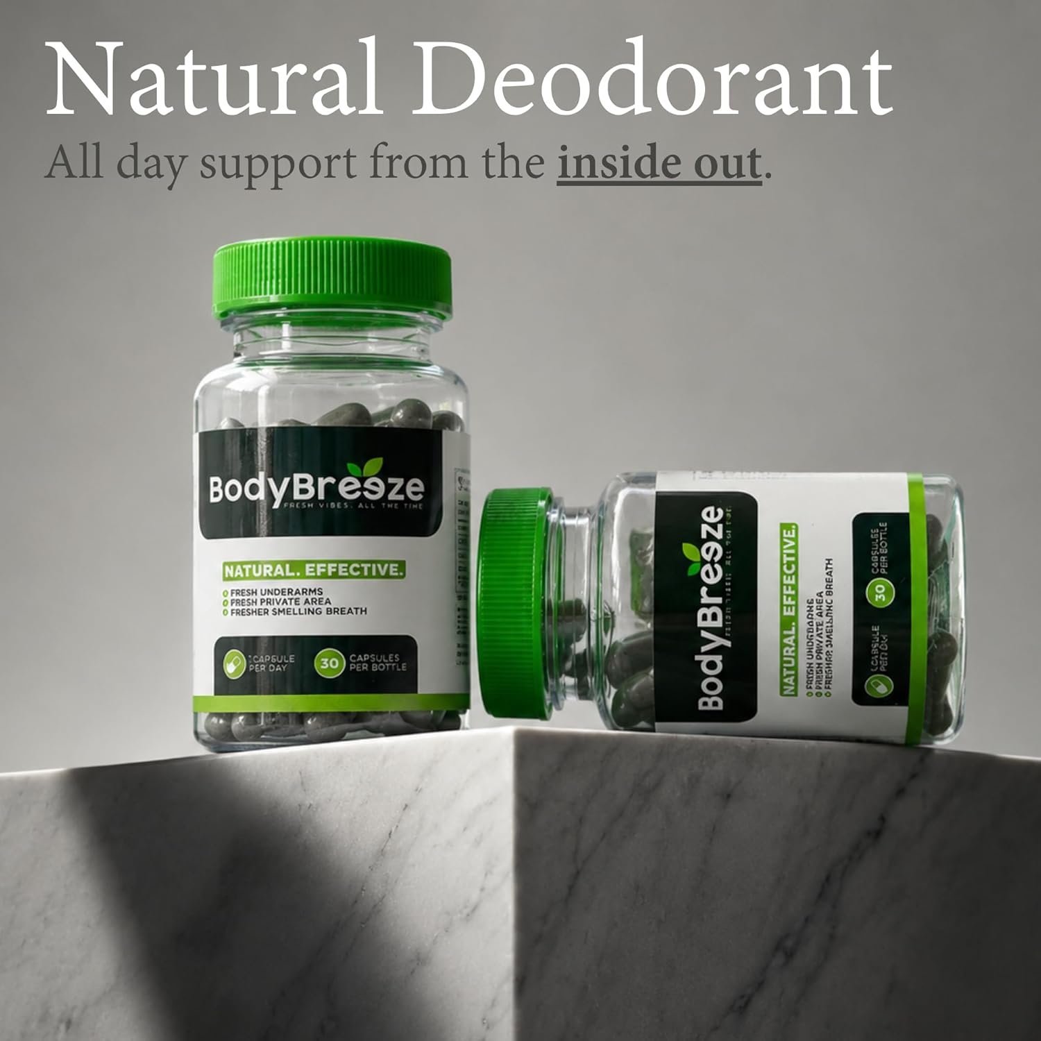 Internal Deodorant Supplement | Natural Chlorophyll 60 Capsules for Body Odor Control, Gut Health, and Fresh Breath | Vegan, Detox Support, & Skin Health | Odor Eliminator for Men & Women