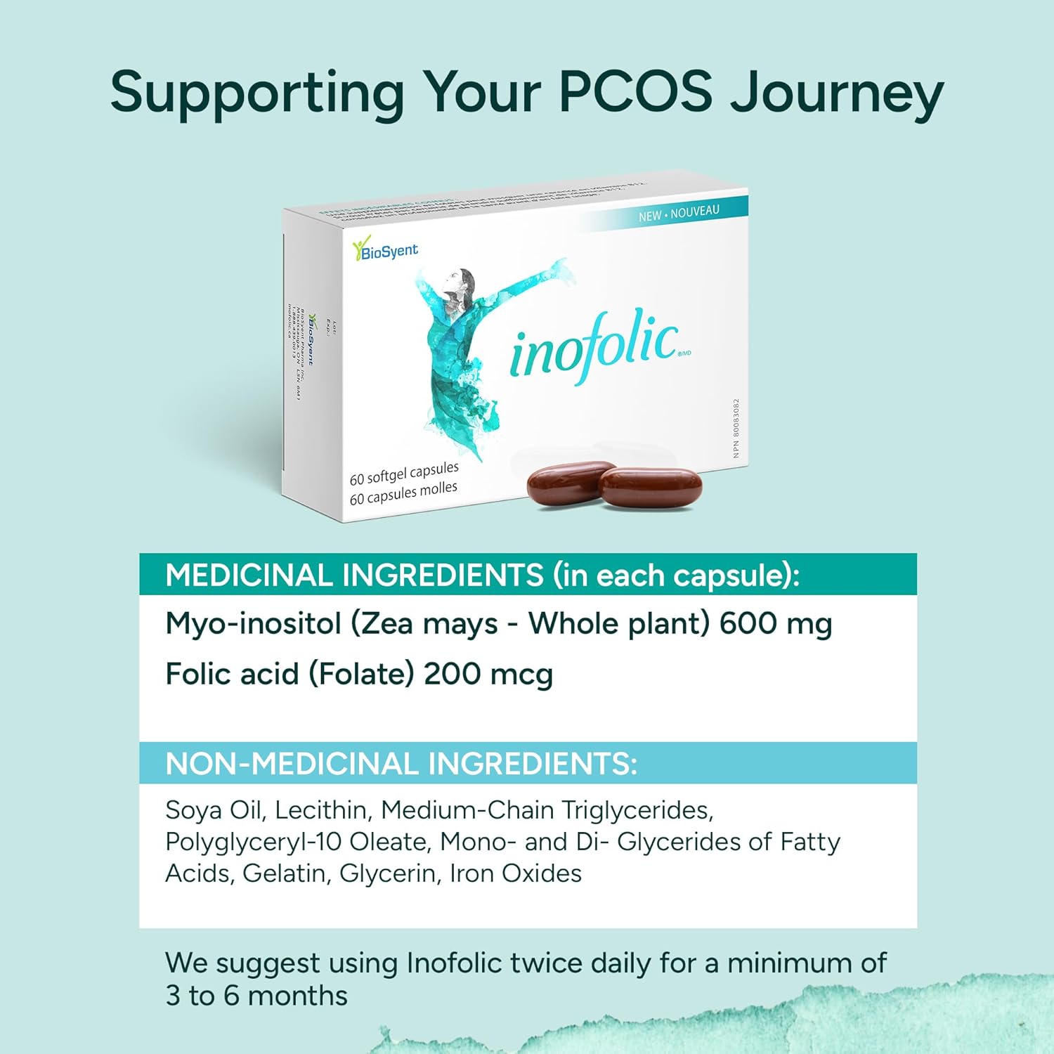 PCOS Supplement for Women - Myo-inositol and Folic Acid Supplement - 30 Day Supply of Convenient Soft Gel Capsules Supporting PCOS Symptoms and Pregnancy