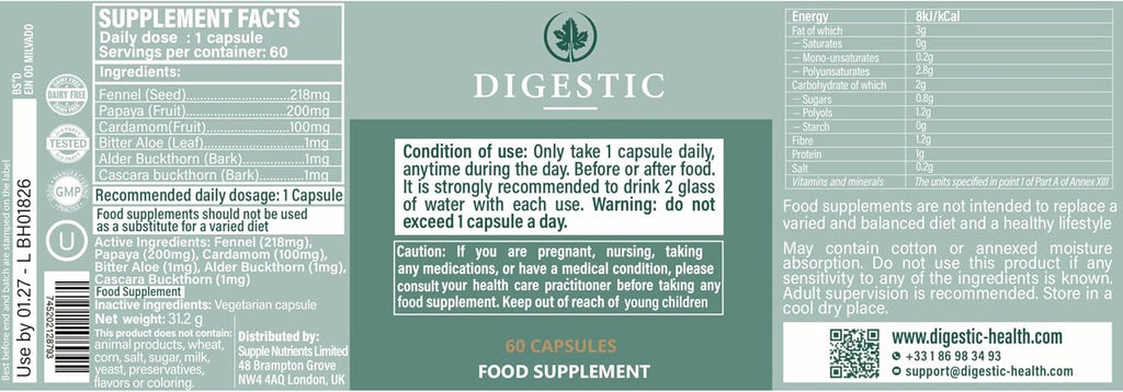 Digestic - Laxative for Constipation Relief, Stool Softener 100% Natural, 60 Capsules, Colon Detox Cleanse, Bloating and Gas Relief