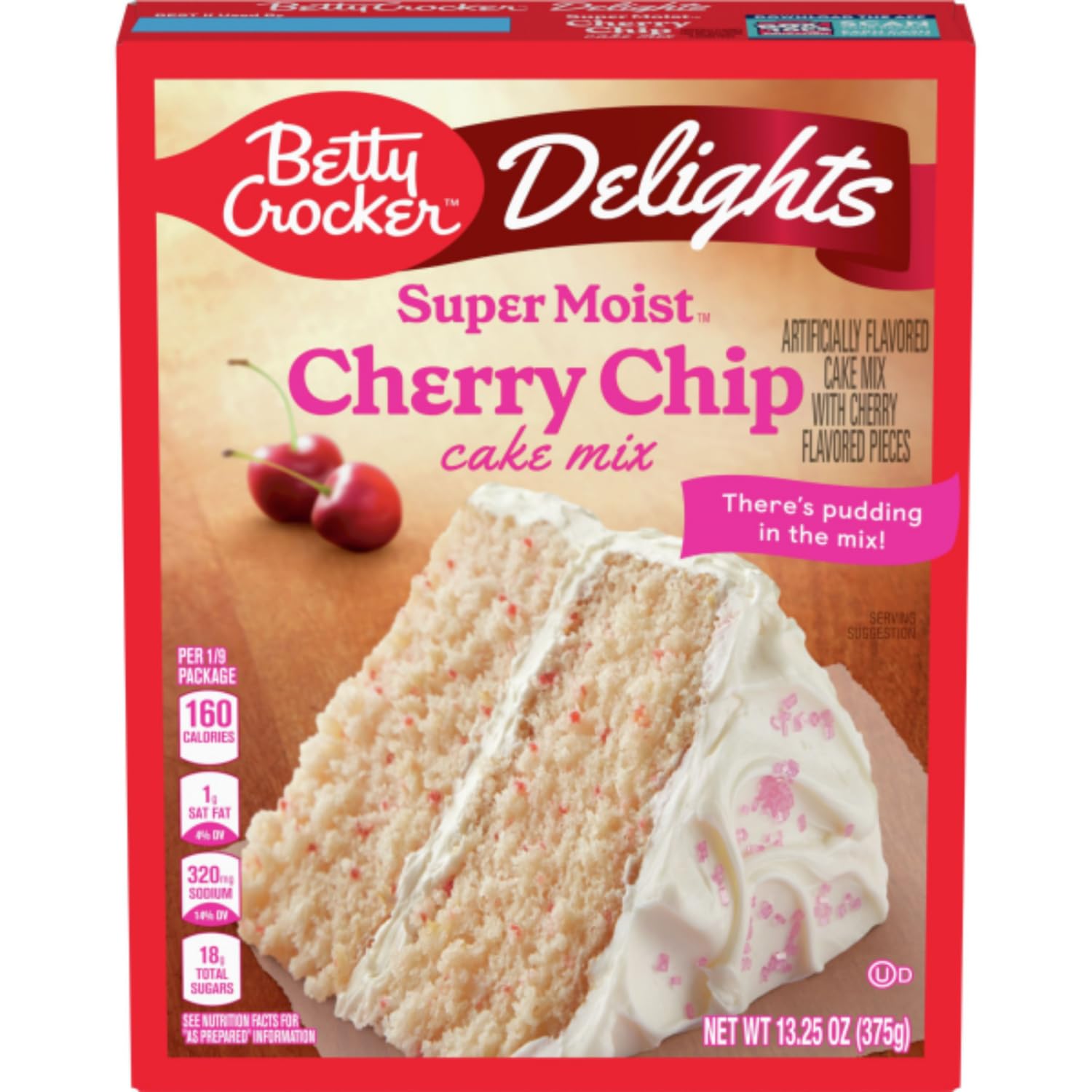 Betty Crocker Delights Super Moist Cherry Chip Cake Mix, 13.25 oz (Pack of 3) with By The Cup Frosting Spreader