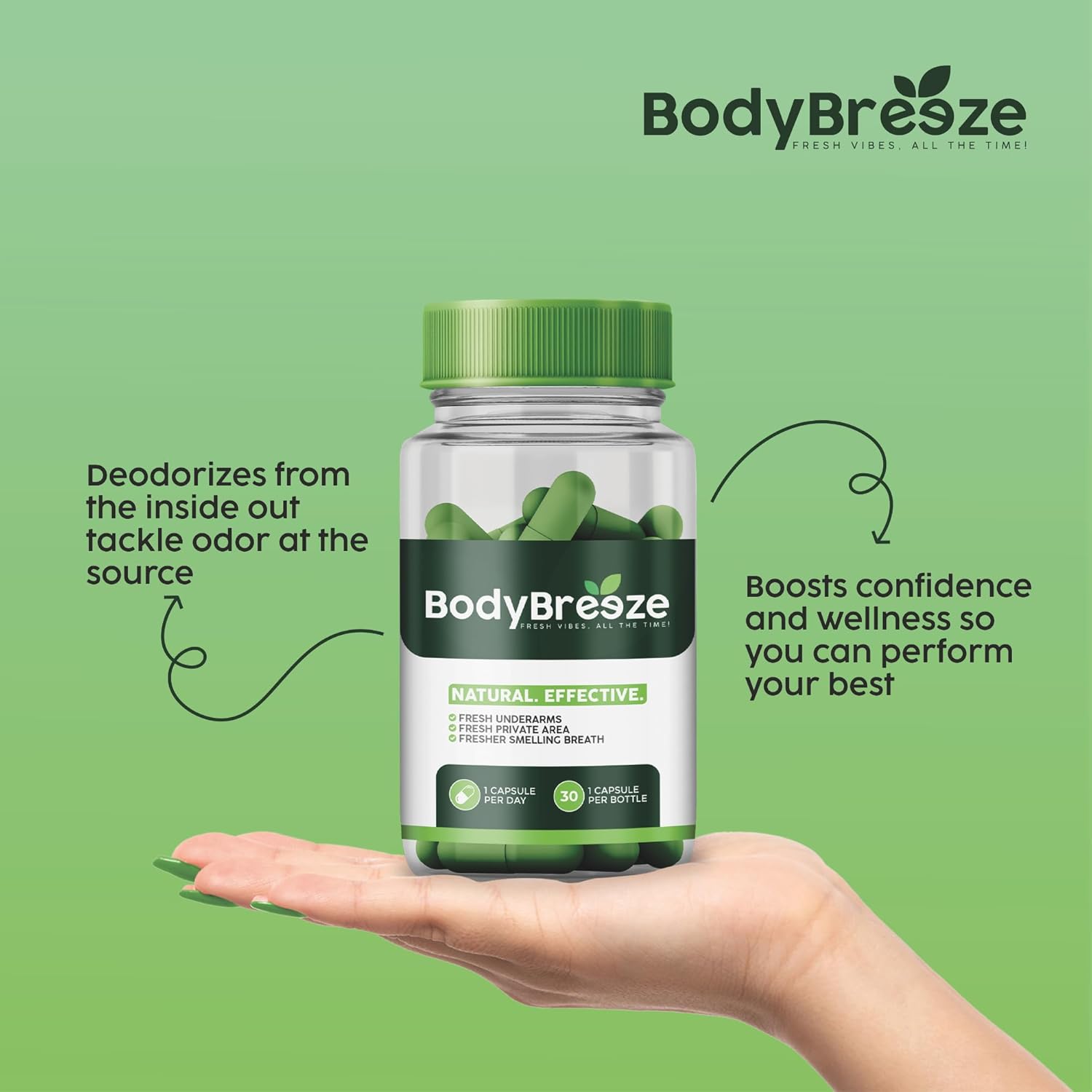 Internal Deodorant Supplement | Natural Chlorophyll 30 Capsules for Body Odor Control, Gut Health, and Fresh Breath | Vegan, Detox Support, & Skin Health | Odor Eliminator for Men & Women