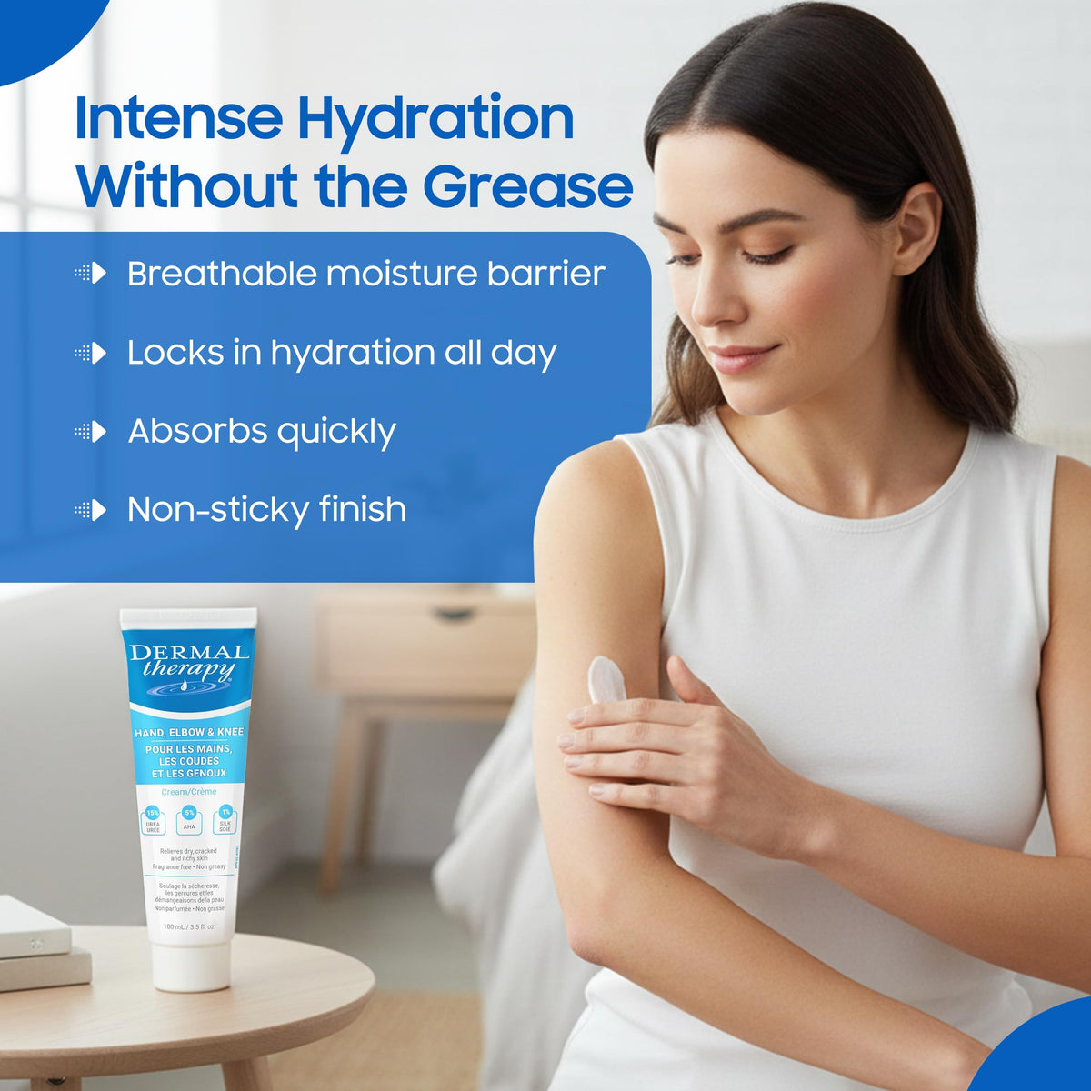 Dermal Therapy Hand Elbow & Knee Cream with 15% Urea and 6% AHA – Hydrating and Exfoliating Cream for Dry and Rough Skin, Fragrance Free Non Greasy Formula for Hands Elbows Knees and Feet, 3.5 fl oz