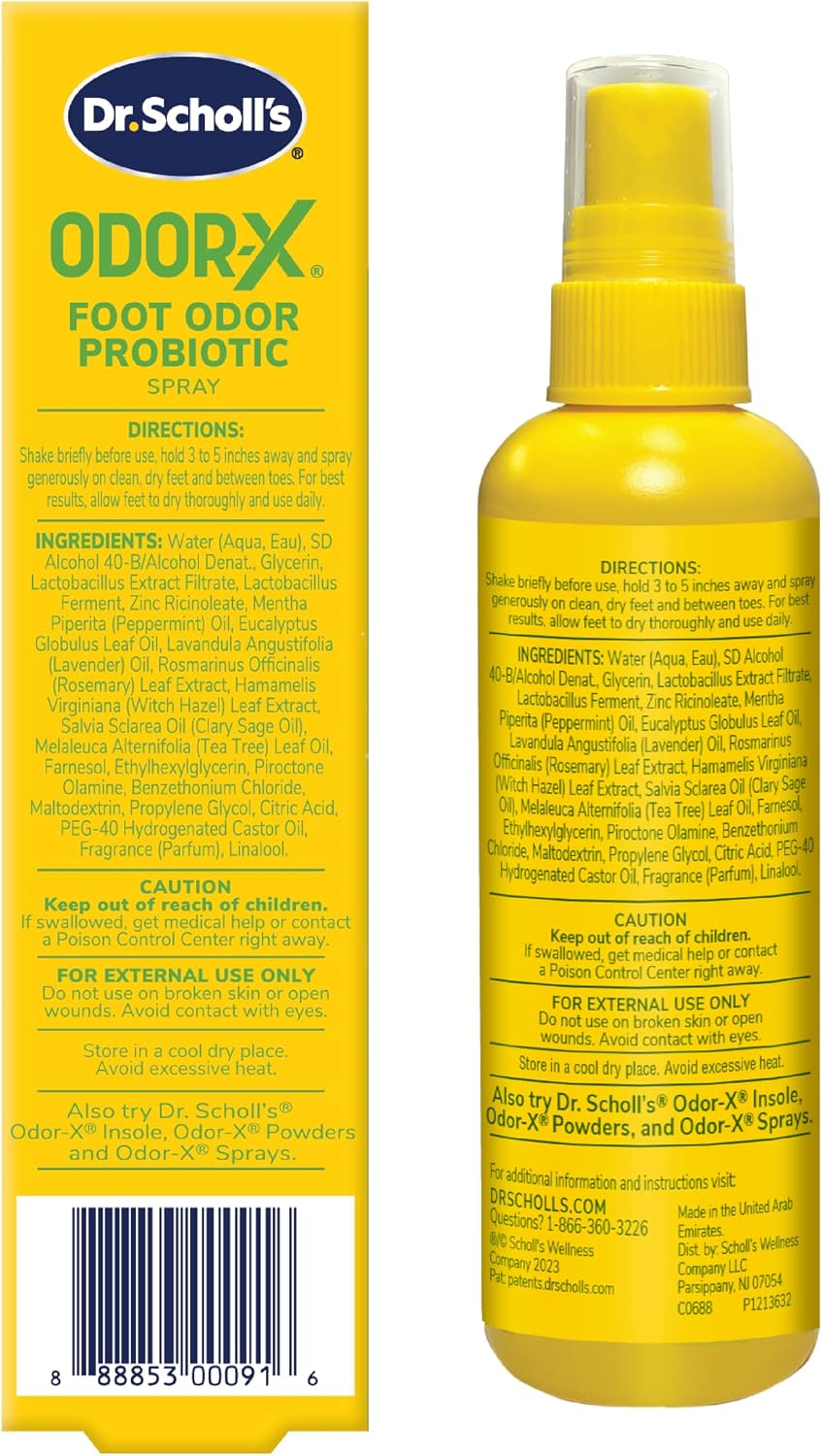 Dr. Scholl's Probiotic Foot Spray 4oz Immediately Eliminates and Prevents Odors from Returning Shoe Deoderizer, 4 Ounce