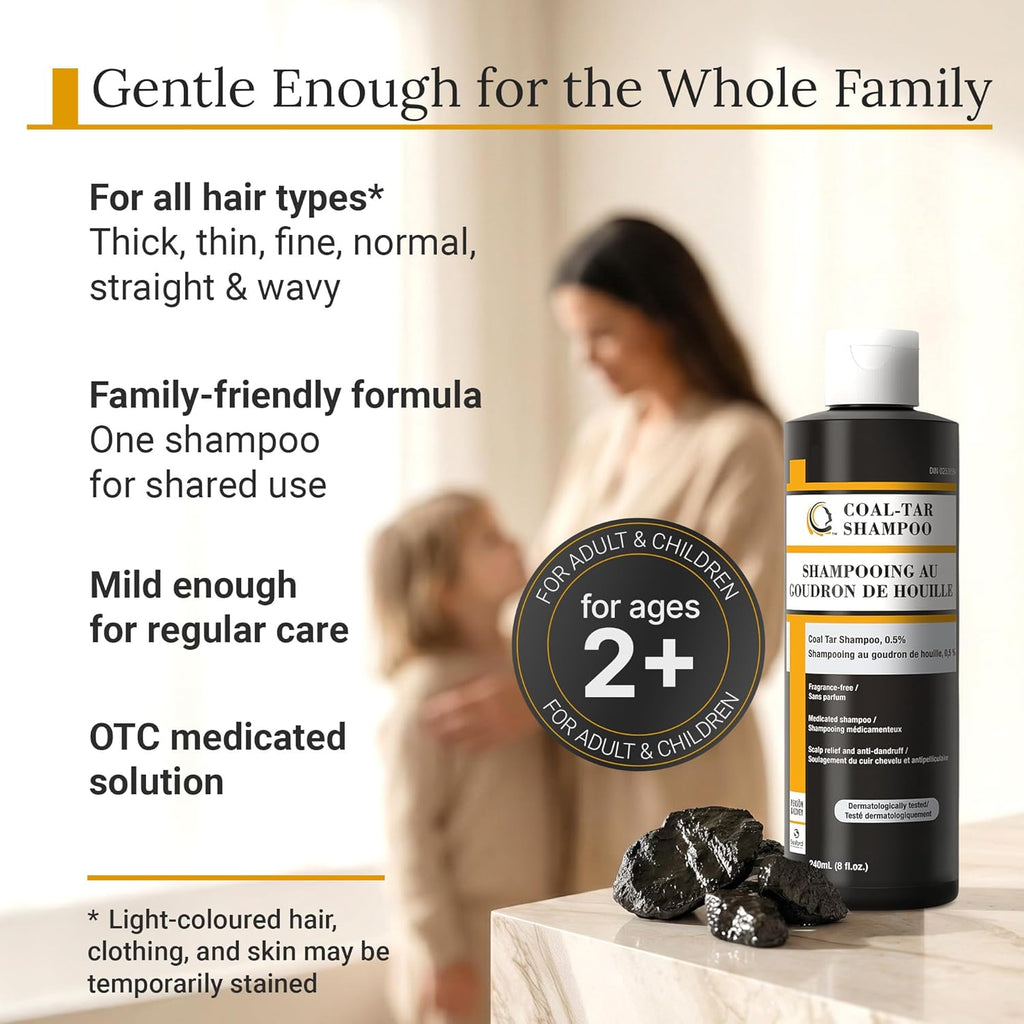 Coal Tar Shampoo 0.5% Natural Coal Tar - Dandruff Shampoo for Itchy Flaky Scalp - Hypoallergenic, HRIPT Tested - PABA and Silicone Free - All Ages 2+ - 240ml (8oz)