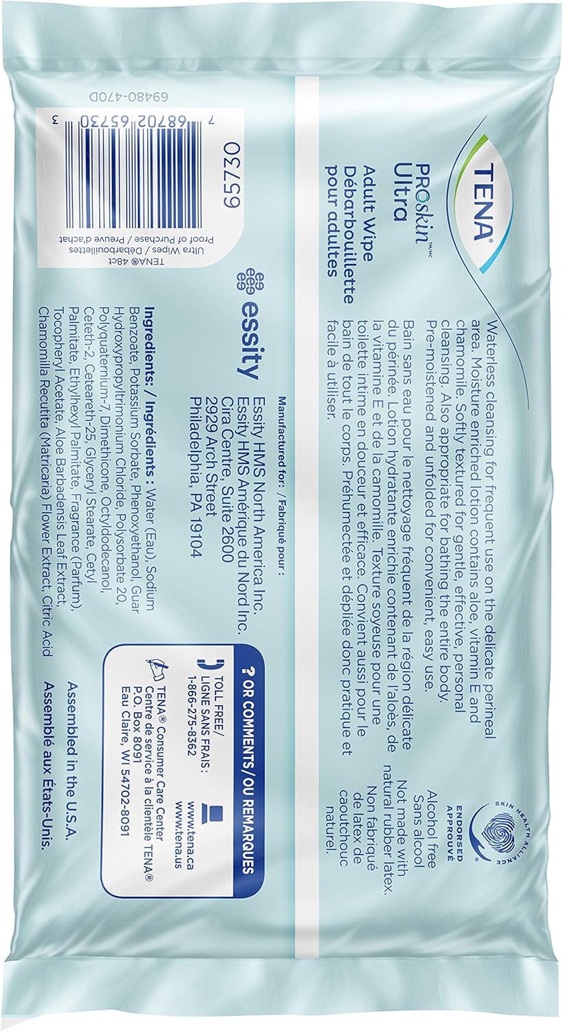 Tena ProSkin Ultra Adult Wipes For Personal Cleansing 48 Count (Pack of 2)