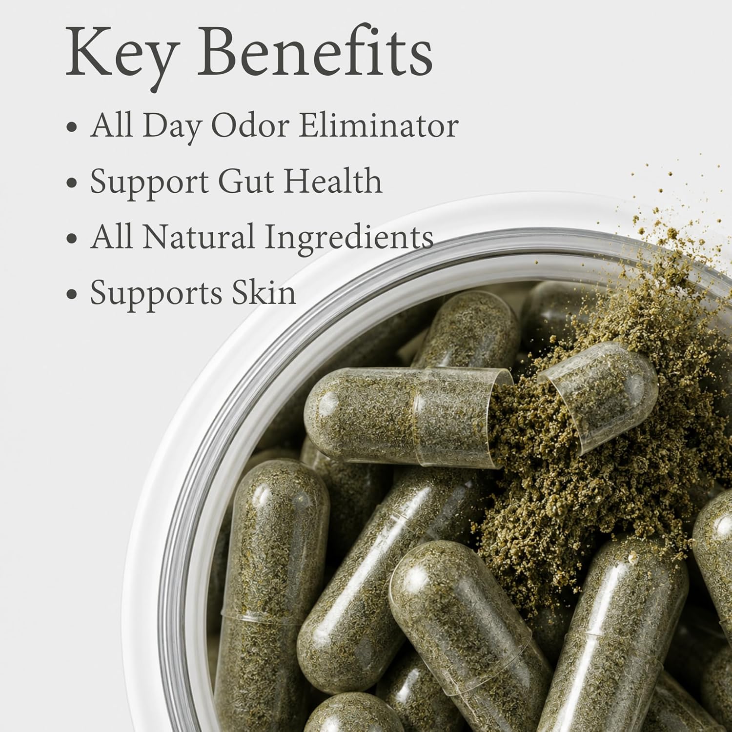 Internal Deodorant Supplement | Natural Chlorophyll 60 Capsules for Body Odor Control, Gut Health, and Fresh Breath | Vegan, Detox Support, & Skin Health | Odor Eliminator for Men & Women