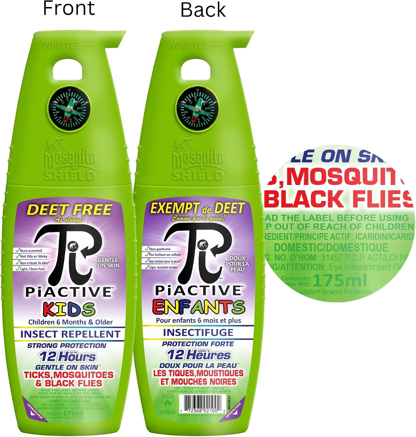 MOSQUITO SHIELD - PIACTIVE™ Kids 100% Deet Free, 12 Hours of Protection, Bug Repellent for Mosquitoes, Ticks, Black Flies, and More, 175ml, Bug Spray, Pump Fight The Bite!™