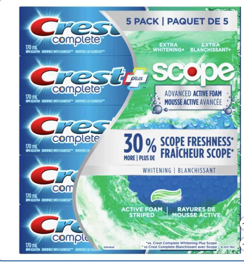CREST COMPLETE + SCOPE ACTIVE FOAM TOOTHPASTE 5 X 170ML