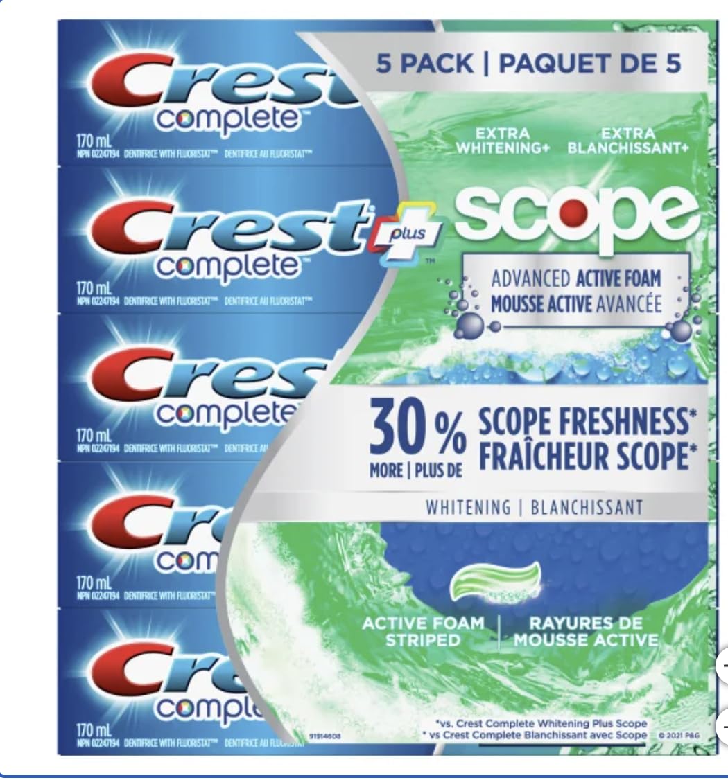 CREST COMPLETE + SCOPE ACTIVE FOAM TOOTHPASTE 5 X 170ML