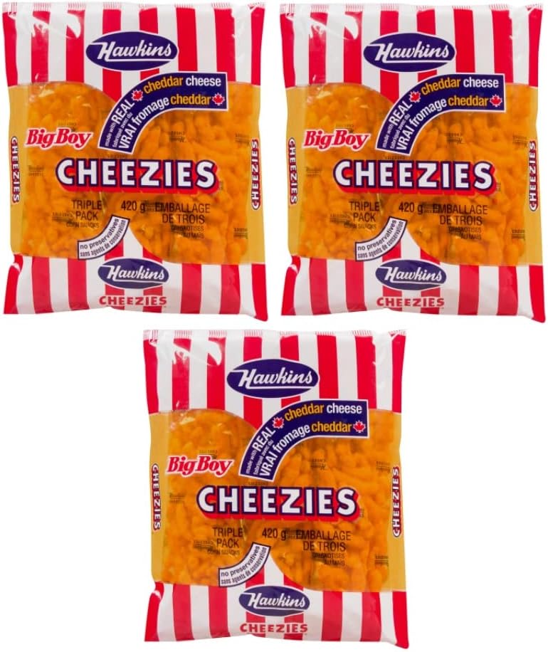 Hawkins Made with Real Cheddar Cheese Cheezies, Big Boy Triple Pack 420g, 14.8oz , Made in Canada