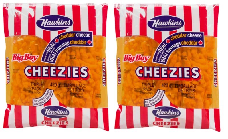 Hawkins Made with Real Cheddar Cheese Cheezies, Big Boy Triple Pack 420g, 14.8oz , Made in Canada