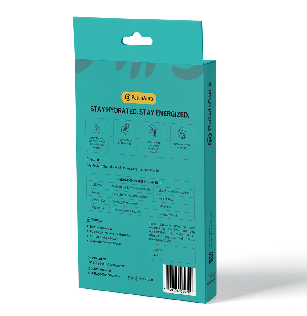 PatchAura Hydration Patch – Electrolyte Balance & Recovery Support, Rehydration & Endurance Boost, Daily Wellness Patches (30 Patches)