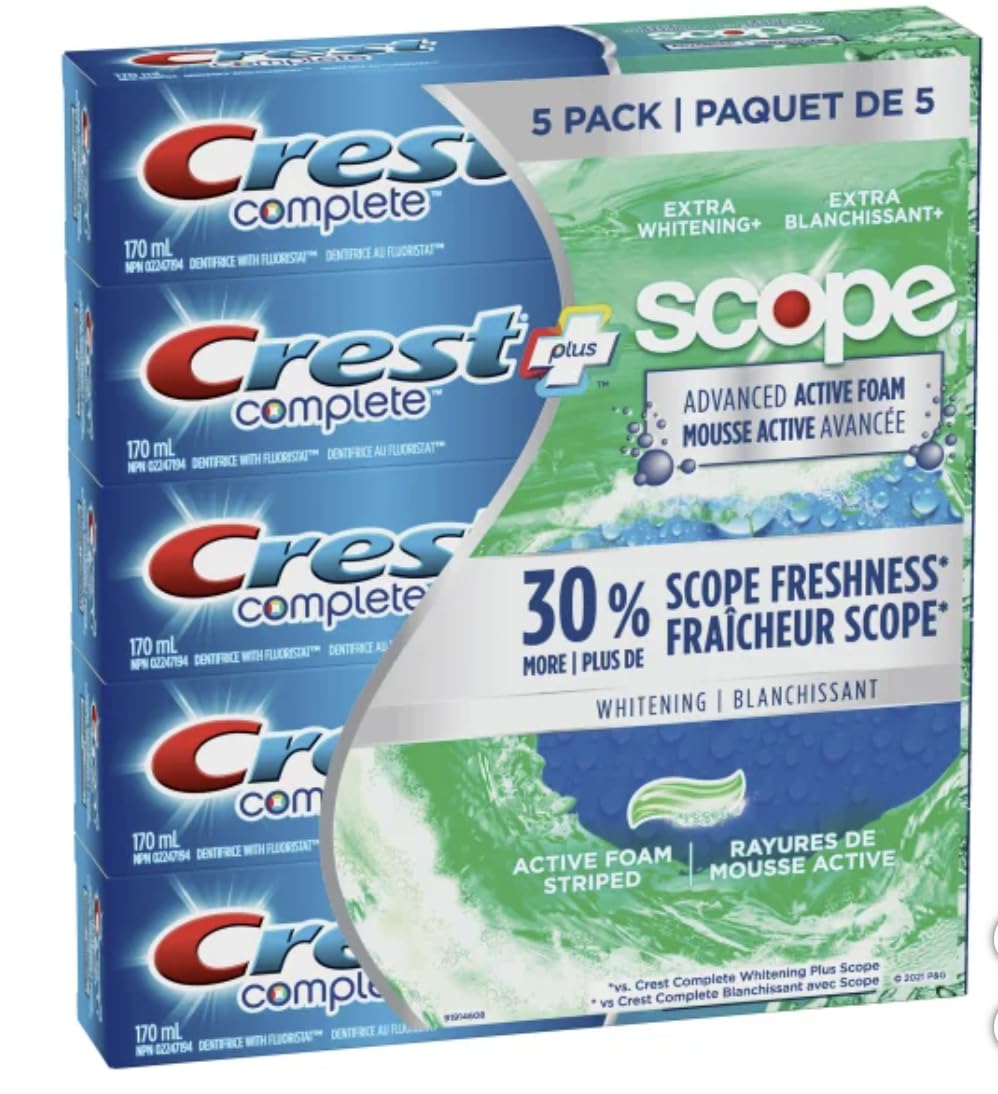 CREST COMPLETE + SCOPE ACTIVE FOAM TOOTHPASTE 5 X 170ML