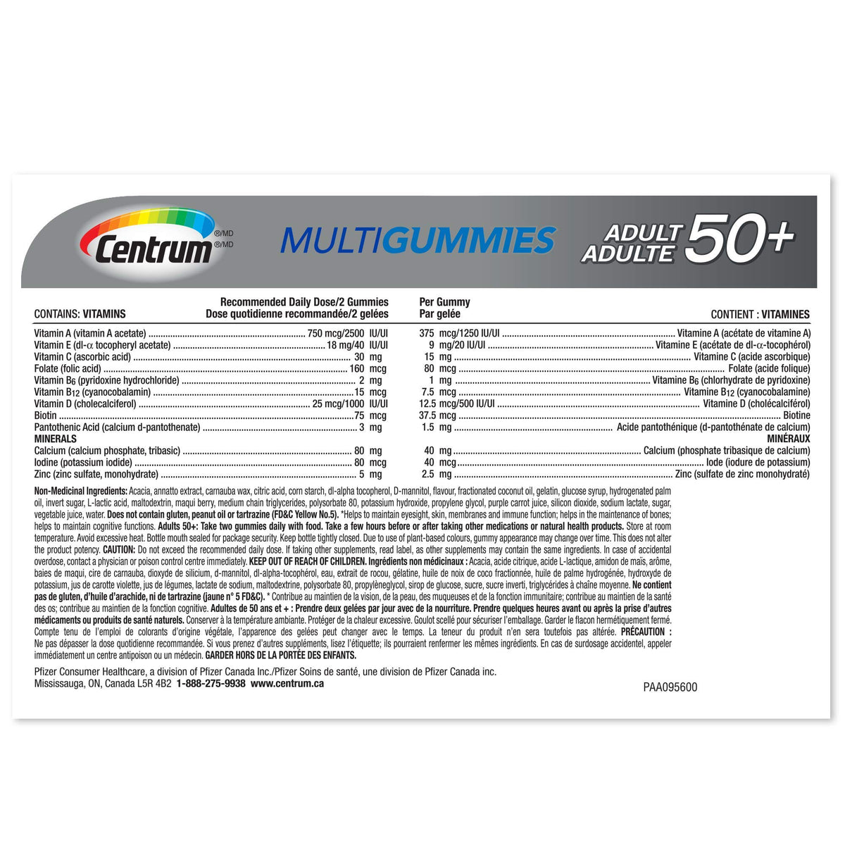 Centrum MultiGummies, Adult 50 Plus Multivitamins/Minerals Gummies for Men & Women 50+, Cherry, Berry, and Orange Flavour, 130 Gummies