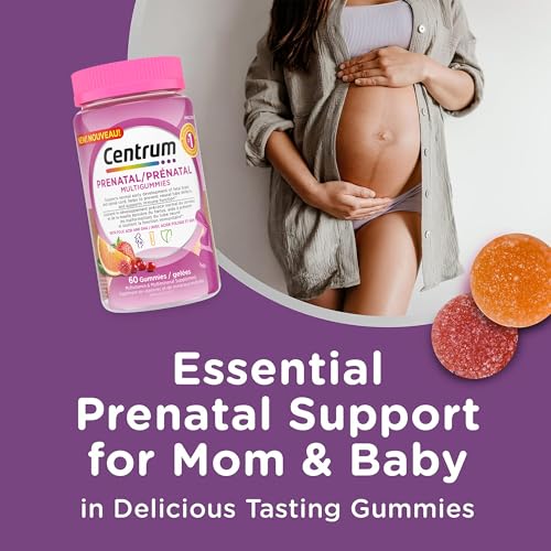 Centrum Prenatal Multigummies with DHA and Folic Acid, Postpartum Multivitamin and Mineral Supplement, 60 count, 30 day supply.
