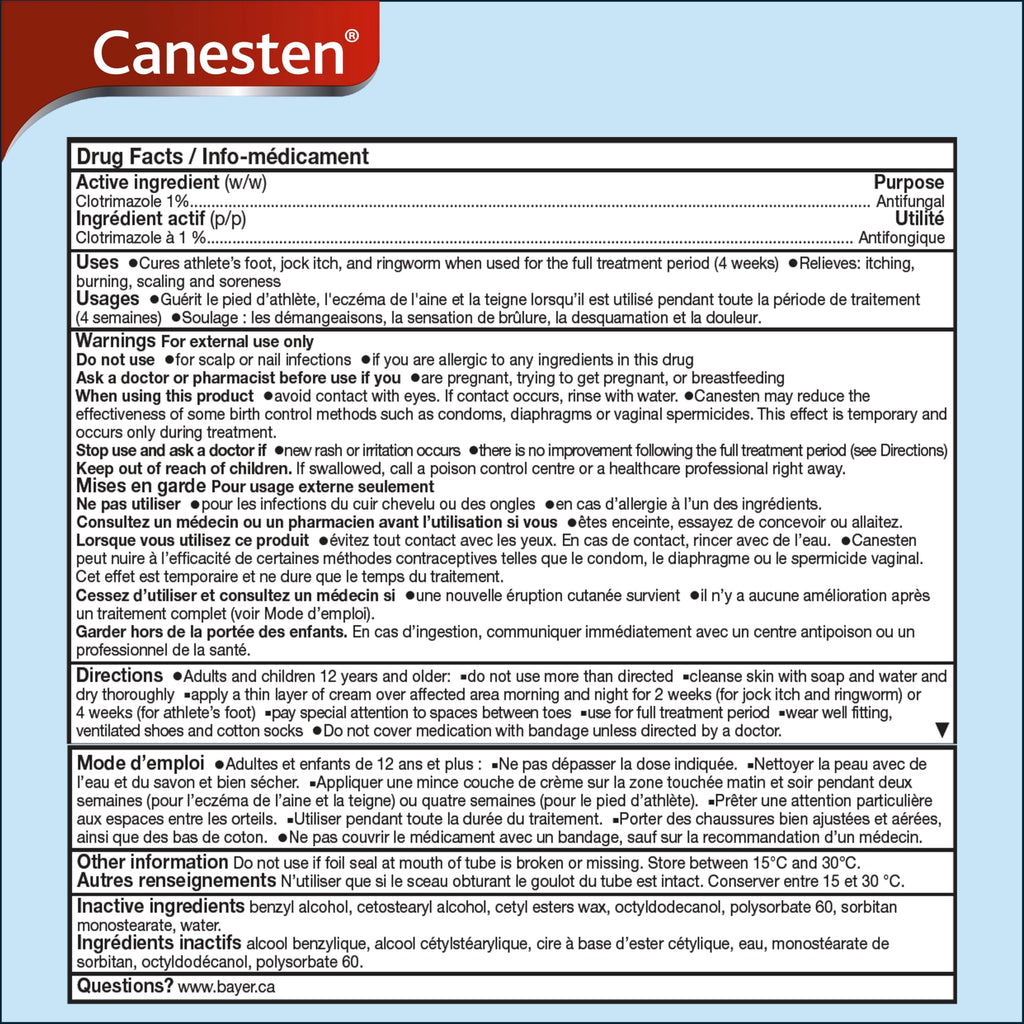 Canesten Antifungal Cream: Cures Athlete's Foot, Jock Itch, Ringworm; Relieves Itching, Burning, Scaling and Soreness: Odourless, Greaseless and Non-Staining; Medicated Clotrimazole Cream (15g)