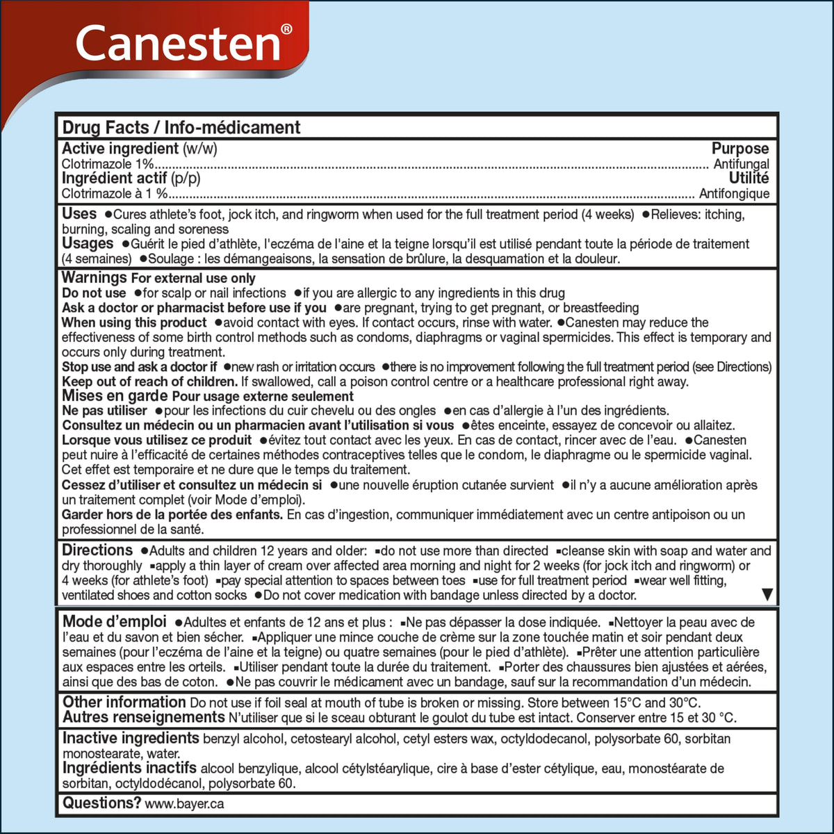 Canesten Antifungal Cream: Cures Athlete's Foot, Jock Itch, Ringworm; Relieves Itching, Burning, Scaling and Soreness: Odourless, Greaseless and Non-Staining; Medicated Clotrimazole Cream (15g)