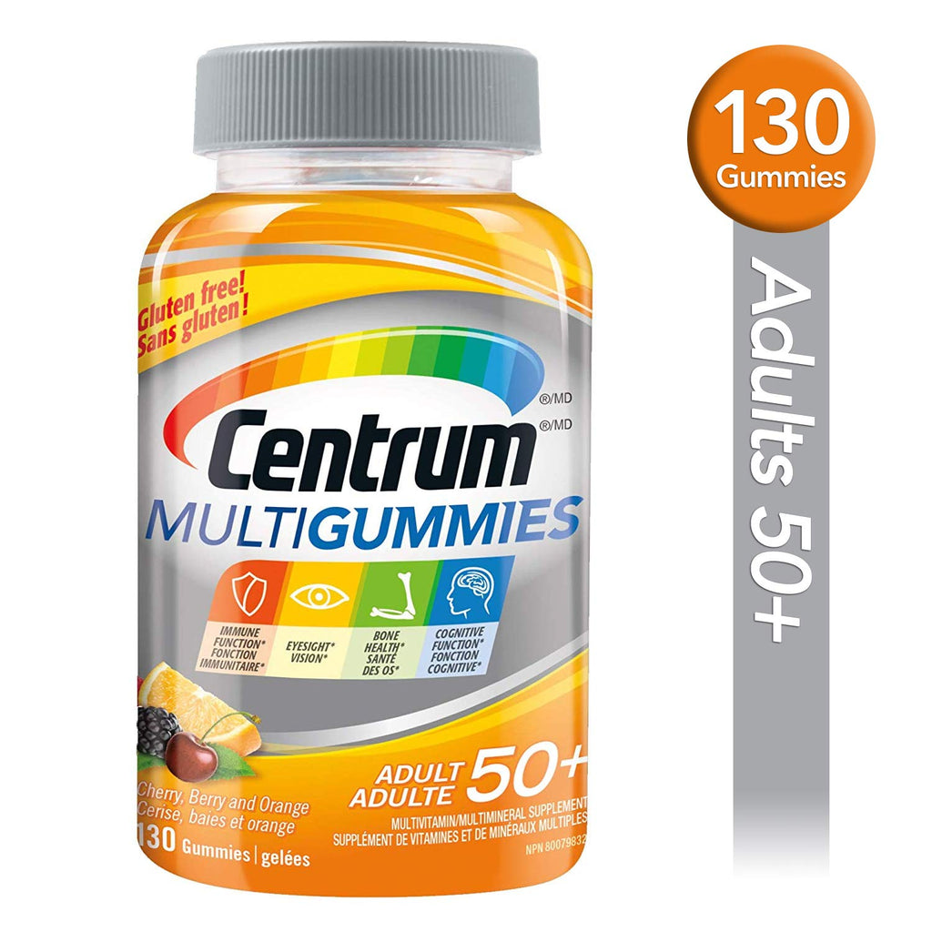 Centrum MultiGummies, Adult 50 Plus Multivitamins/Minerals Gummies for Men & Women 50+, Cherry, Berry, and Orange Flavour, 130 Gummies