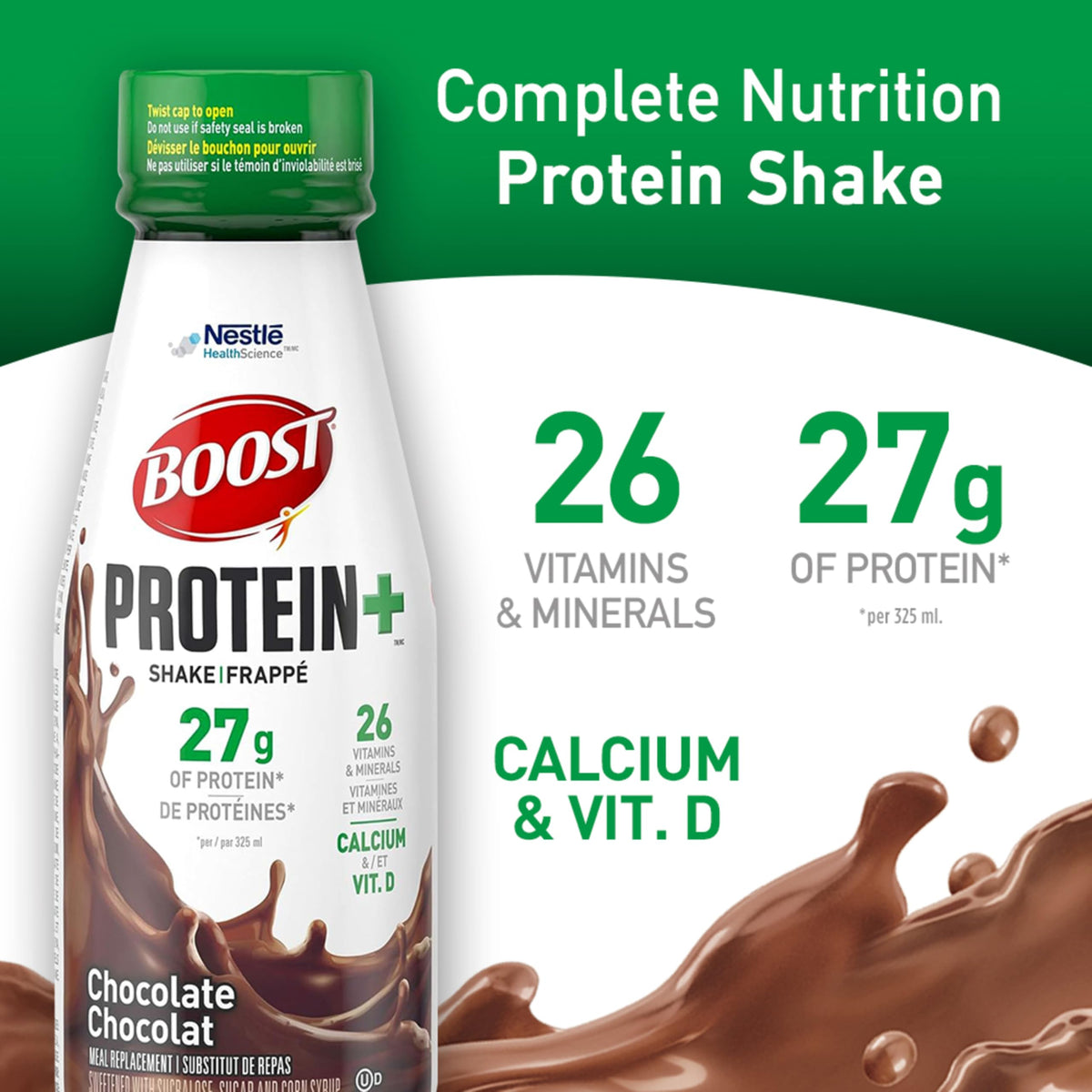 BOOST Protein+ Shake Meal Replacement, Chocolate, 4 bottles x 325mL