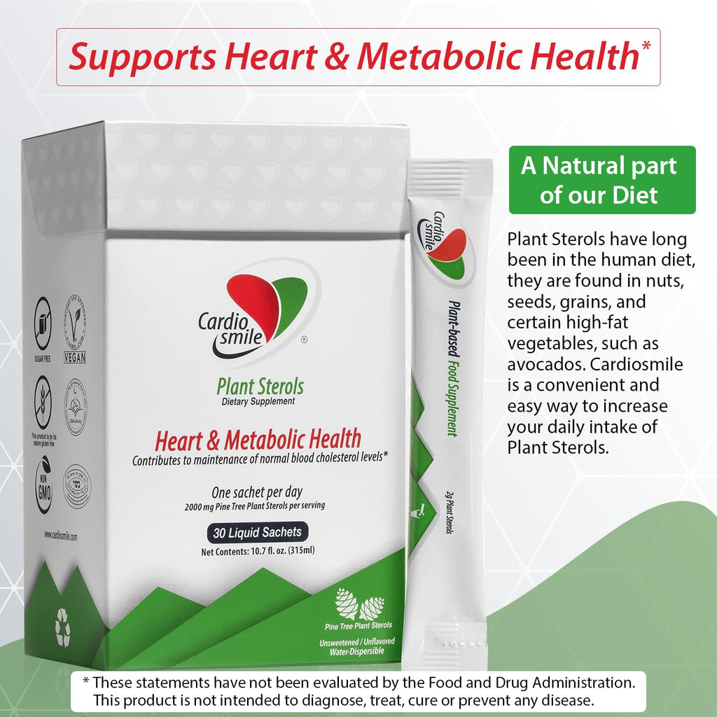 Cardiosmile 2000Mg Plant Sterols Support Healthy Cholesterol Levels With 1400 Mg Beta-Sitosterol For Support Heart And Metabolic Health, 30 Day Supply In Pack